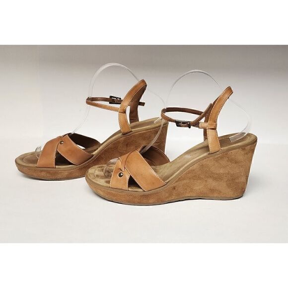 Gianni Bini Wedge Sandals Womens Brown Leather Strappy Slingback 10M - Picture 4 of 10